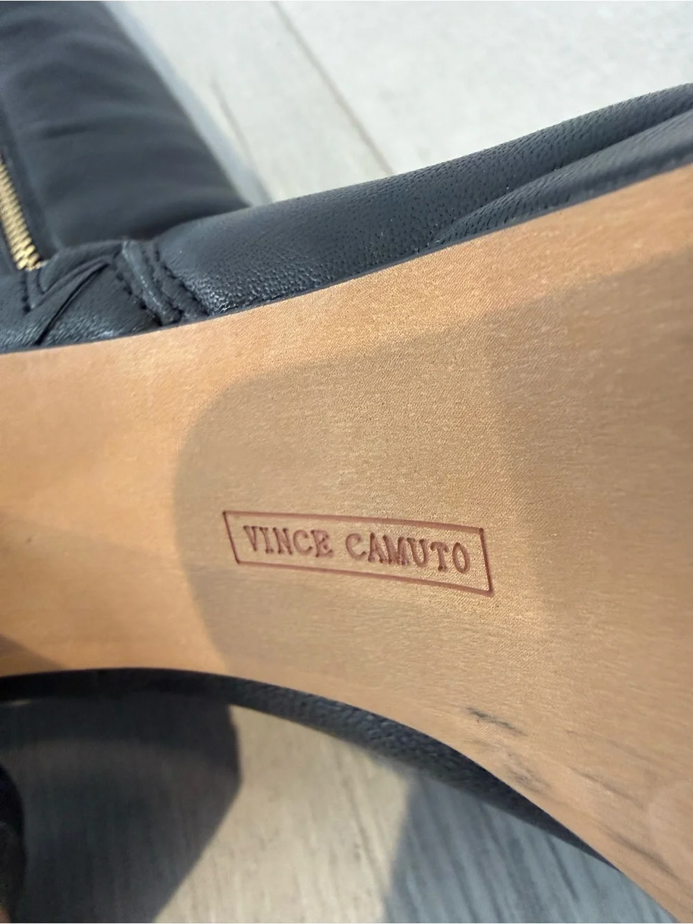 Vince Camuto Black Leather Over-The-Knee Boots with Gold Zipper Pulls
